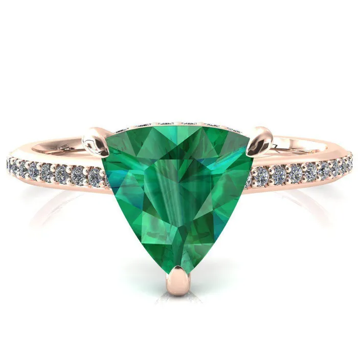 Rings Fire Brilliance Kiki Trillion Emerald 3 Prongs Claw Floating Halo 12 Pinpoint Inverted Cathedral Ring