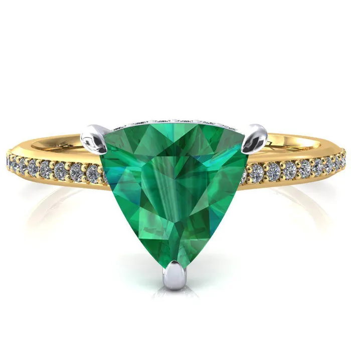 Rings Fire Brilliance Kiki Trillion Emerald 3 Prongs Claw Floating Halo 12 Pinpoint Inverted Cathedral Ring