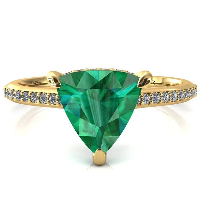 Rings Fire Brilliance Kiki Trillion Emerald 3 Prongs Claw Floating Halo 12 Pinpoint Inverted Cathedral Ring