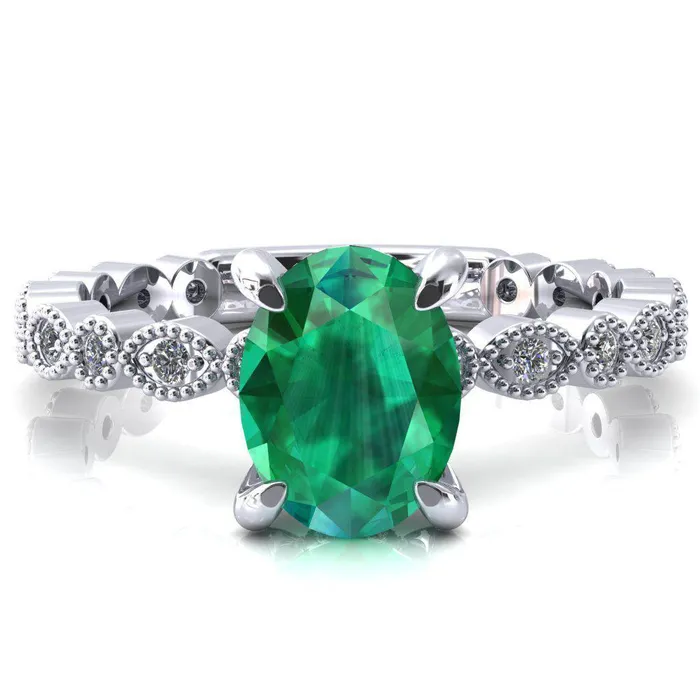 Rings Fire Brilliance Lizette Oval Emerald 4 Claw Prong 34 Eternity Milgrain Diamond Shank Engagement Ring Rings Fire Brilliance Lizette Oval Emerald 4 Claw Prong 34 Eternity Milgrain Diamond Shank Engagement Ring
