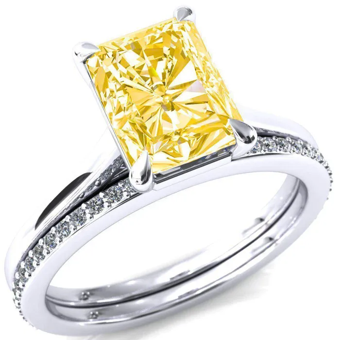 Rings Fire Brilliance Lizzy Radiant Canary Yellow 4 Claw Prong Cathedral Engagement Ring Rings Fire Brilliance Lizzy Radiant Canary Yellow 4 Claw Prong Cathedral Engagement Ring