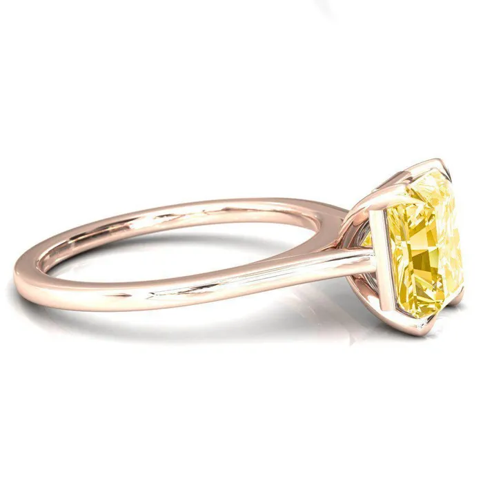 Rings Fire Brilliance Lizzy Radiant Canary Yellow 4 Claw Prong Cathedral Engagement Ring