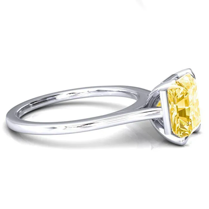 Rings Fire Brilliance Lizzy Radiant Canary Yellow 4 Claw Prong Cathedral Engagement Ring