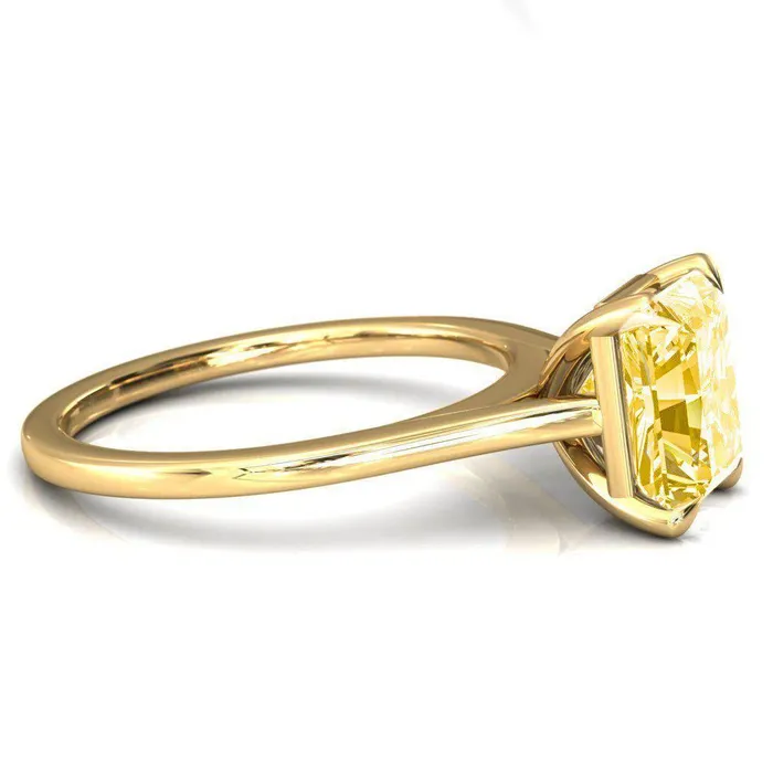 Rings Fire Brilliance Lizzy Radiant Canary Yellow 4 Claw Prong Cathedral Engagement Ring