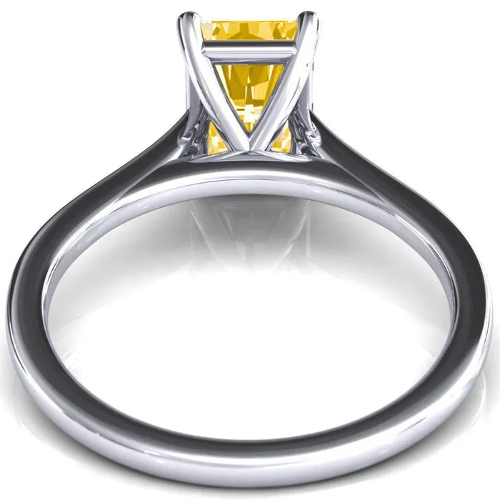 Rings Fire Brilliance Lizzy Radiant Canary Yellow 4 Claw Prong Cathedral Engagement Ring