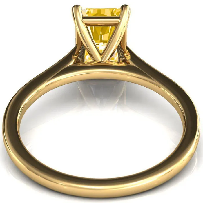 Rings Fire Brilliance Lizzy Radiant Canary Yellow 4 Claw Prong Cathedral Engagement Ring