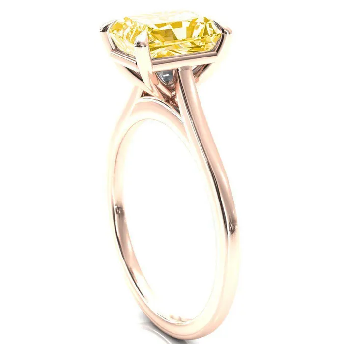 Rings Fire Brilliance Lizzy Radiant Canary Yellow 4 Claw Prong Cathedral Engagement Ring
