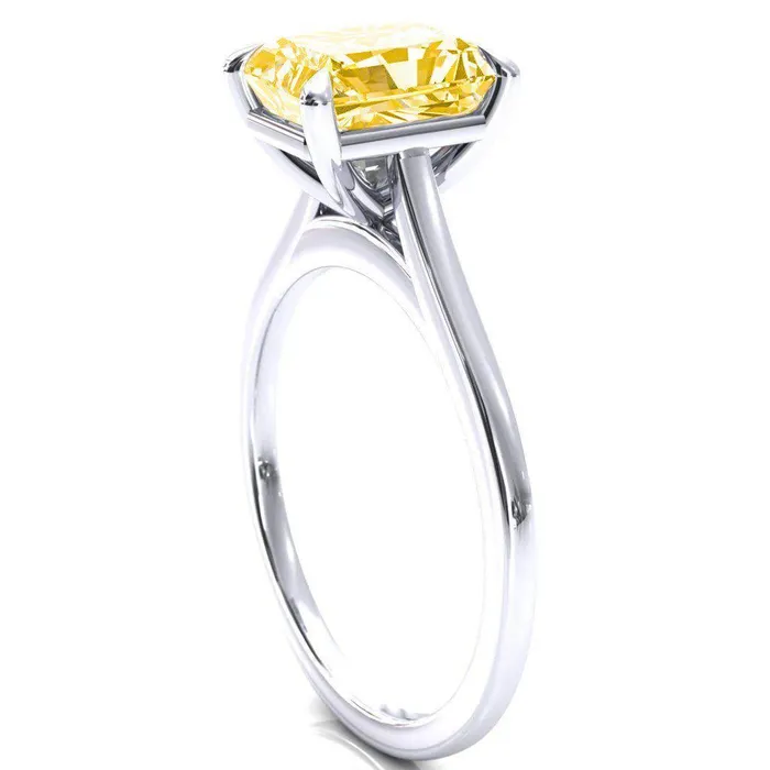 Rings Fire Brilliance Lizzy Radiant Canary Yellow 4 Claw Prong Cathedral Engagement Ring