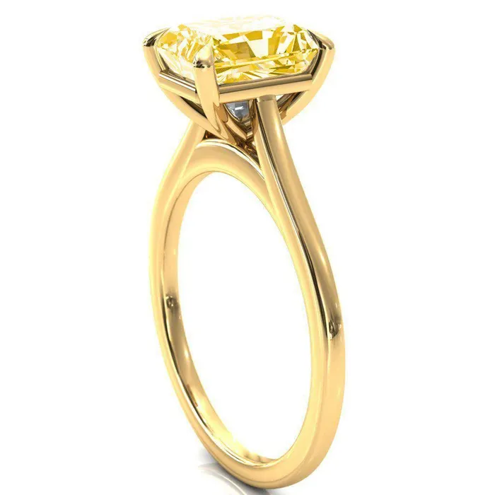 Rings Fire Brilliance Lizzy Radiant Canary Yellow 4 Claw Prong Cathedral Engagement Ring
