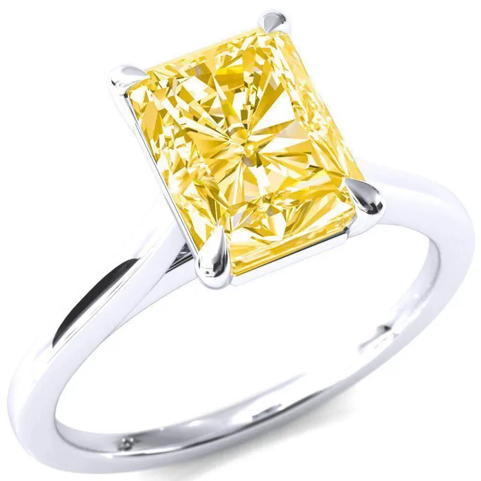Rings Fire Brilliance Lizzy Radiant Canary Yellow 4 Claw Prong Cathedral Engagement Ring