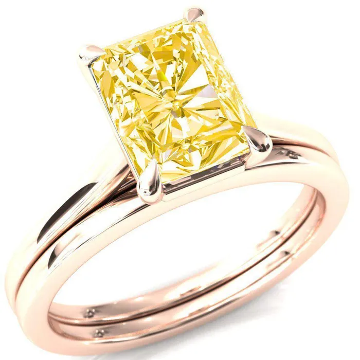 Rings Fire Brilliance Lizzy Radiant Canary Yellow 4 Claw Prong Cathedral Engagement Ring