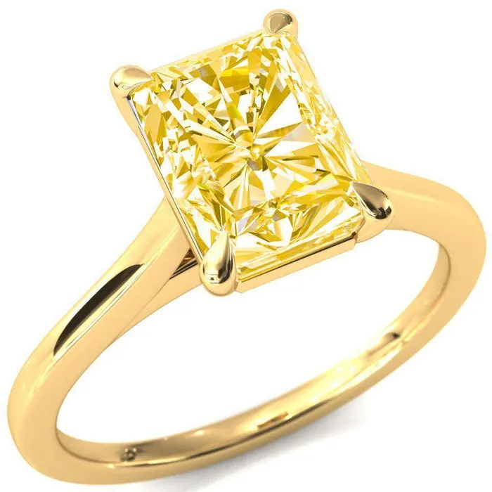 Rings Fire Brilliance Lizzy Radiant Canary Yellow 4 Claw Prong Cathedral Engagement Ring