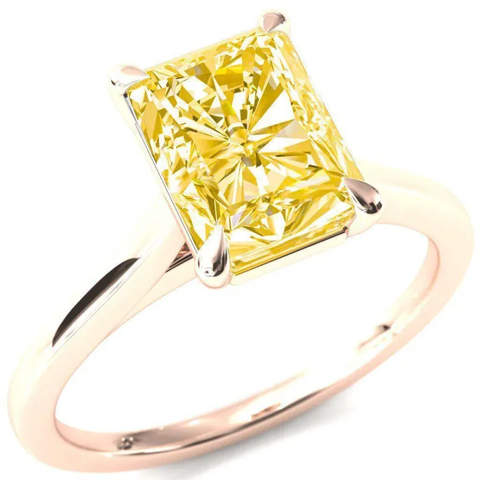 Rings Fire Brilliance Lizzy Radiant Canary Yellow 4 Claw Prong Cathedral Engagement Ring