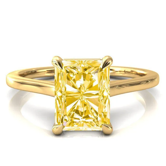 Rings Fire Brilliance Lizzy Radiant Canary Yellow 4 Claw Prong Cathedral Engagement Ring