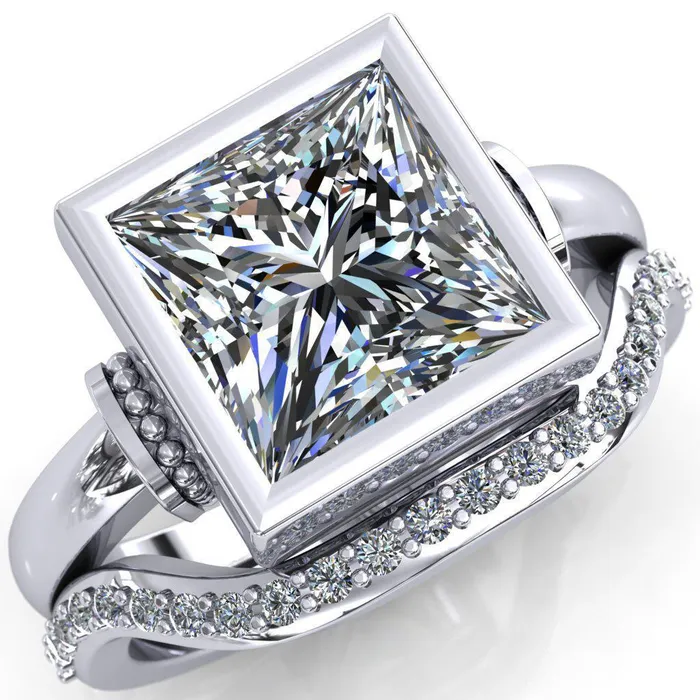 Rings Fire Brilliance Machina PrincessSquare Moissanite Full Bezel Comfort Band Engagement Ring Rings Fire Brilliance Machina PrincessSquare Moissanite Full Bezel Comfort Band Engagement Ring