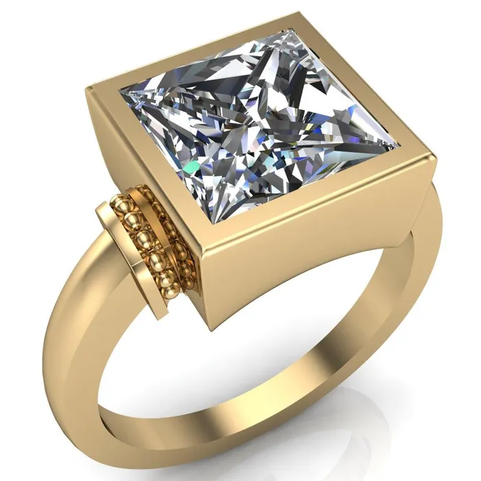 Rings Fire Brilliance Machina PrincessSquare Moissanite Full Bezel Comfort Band Engagement Ring