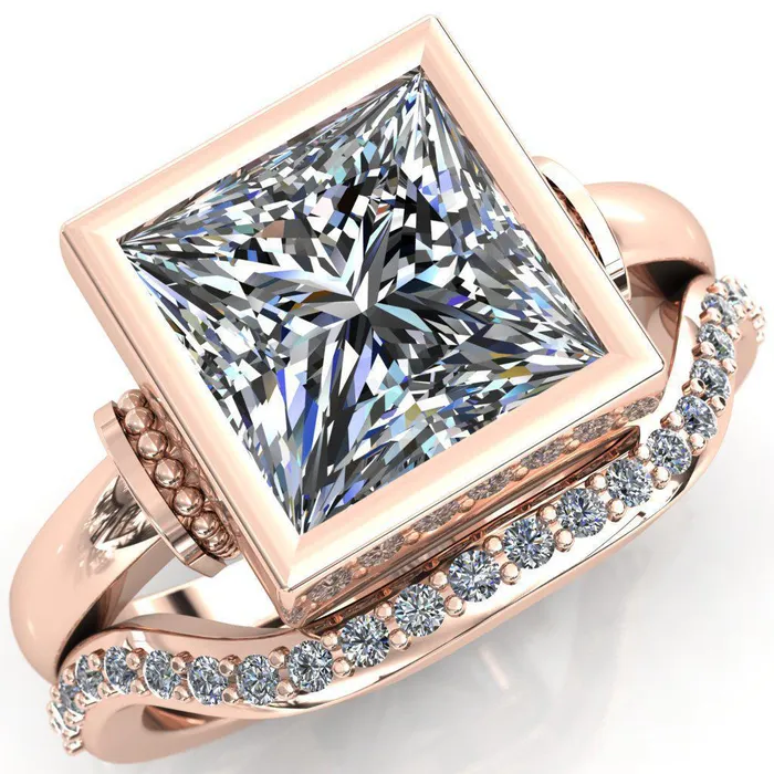 Rings Fire Brilliance Machina PrincessSquare Moissanite Full Bezel Comfort Band Engagement Ring
