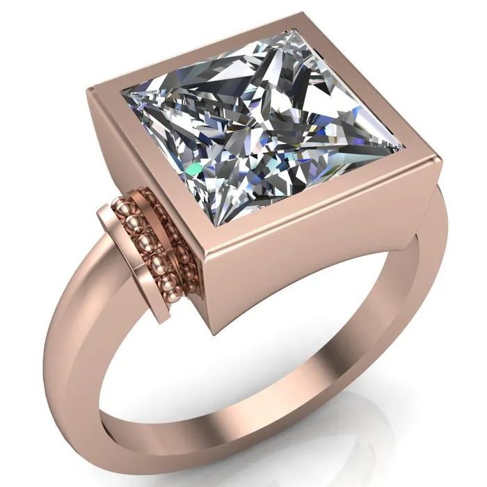 Rings Fire Brilliance Machina PrincessSquare Moissanite Full Bezel Comfort Band Engagement Ring