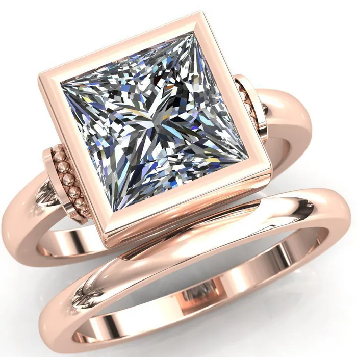 Rings Fire Brilliance Machina PrincessSquare Moissanite Full Bezel Comfort Band Engagement Ring