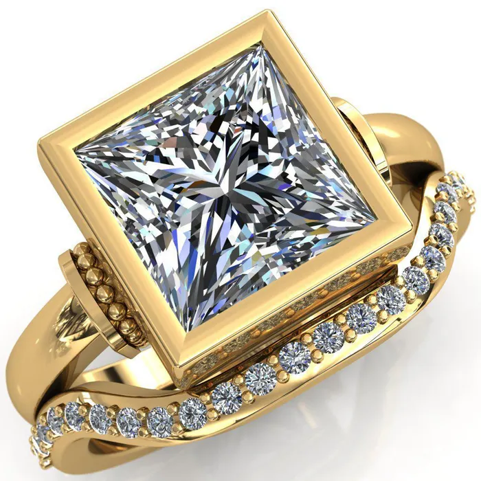 Rings Fire Brilliance Machina PrincessSquare Moissanite Full Bezel Comfort Band Engagement Ring