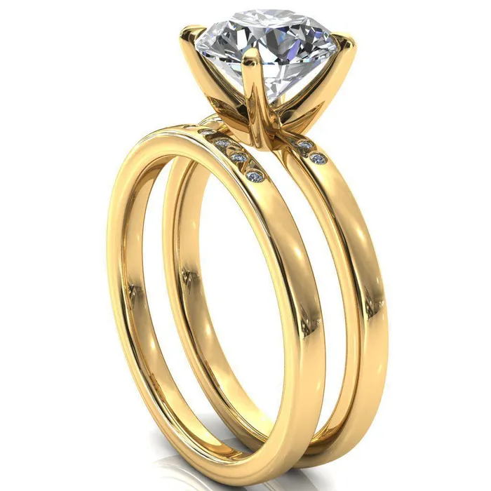 Rings Fire Brilliance Maise Round Center Stone 4 Prong Diamond Accent Engagement Ring
