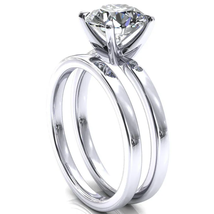 Rings Fire Brilliance Maise Round Center Stone 4 Prong Diamond Accent Engagement Ring