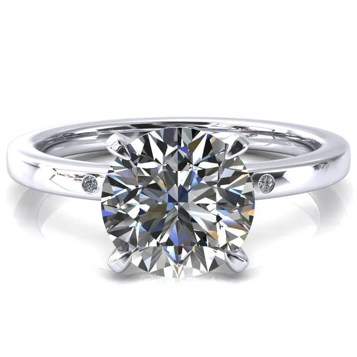 Rings Fire Brilliance Maise Round Center Stone 4 Prong Diamond Accent Engagement Ring