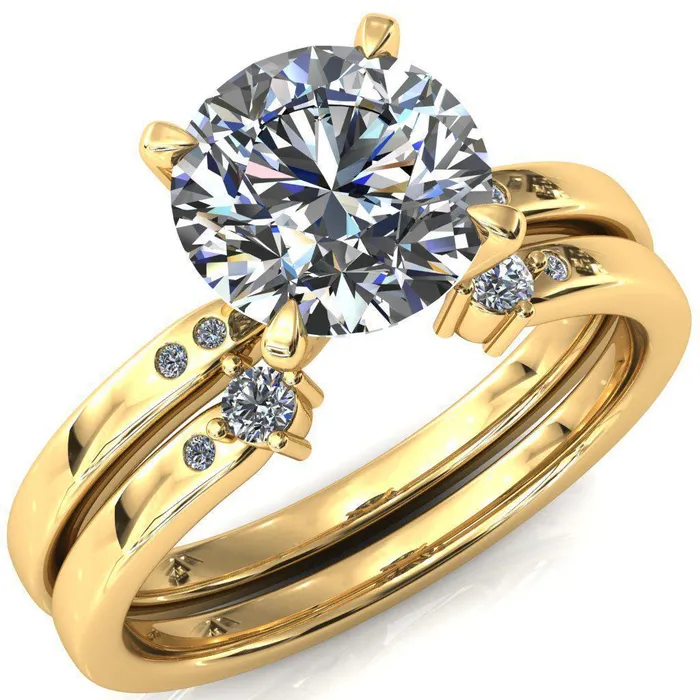 Rings Fire Brilliance Maise Round Center Stone 4 Prong Diamond Accent Engagement Ring