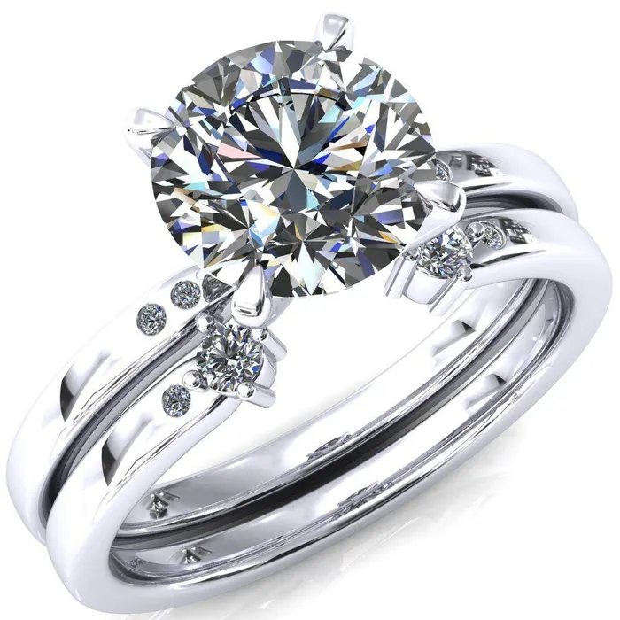 Rings Fire Brilliance Maise Round Center Stone 4 Prong Diamond Accent Engagement Ring