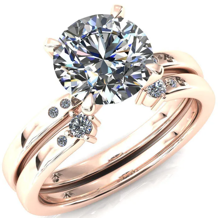 Rings Fire Brilliance Maise Round Center Stone 4 Prong Diamond Accent Engagement Ring