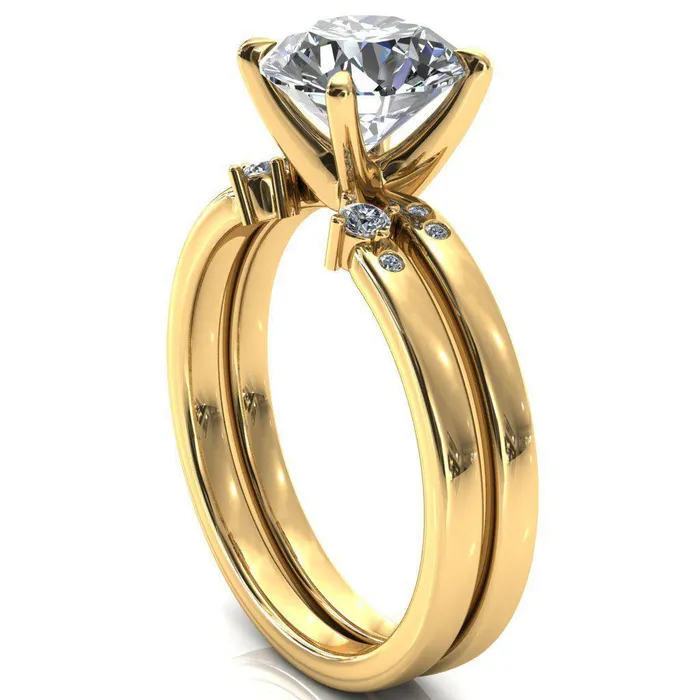 Rings Fire Brilliance Maise Round Center Stone 4 Prong Diamond Accent Engagement Ring