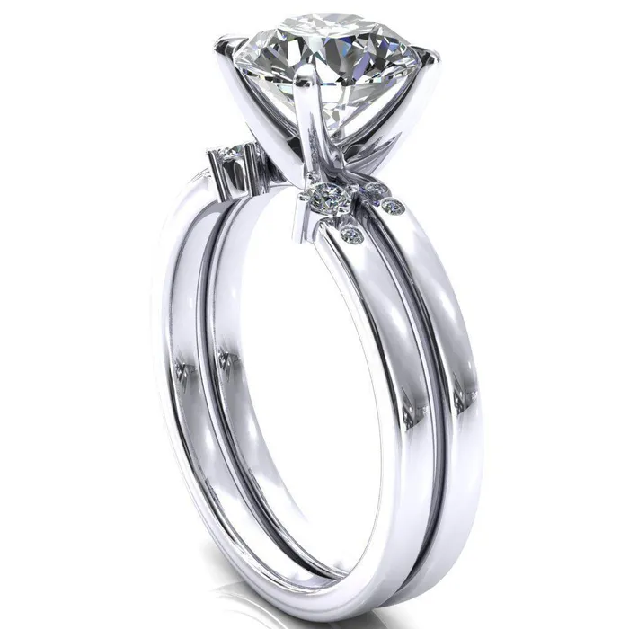 Rings Fire Brilliance Maise Round Center Stone 4 Prong Diamond Accent Engagement Ring