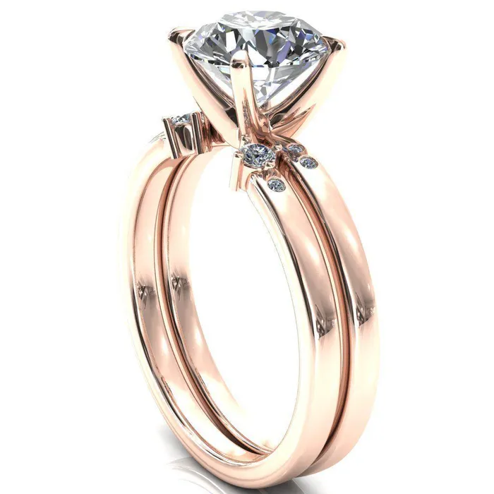 Rings Fire Brilliance Maise Round Center Stone 4 Prong Diamond Accent Engagement Ring