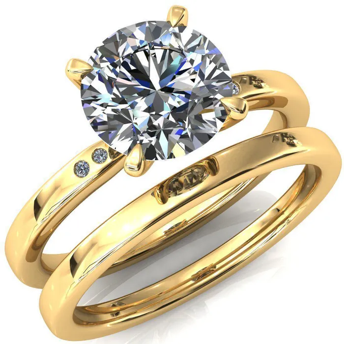 Rings Fire Brilliance Maise Round Center Stone 4 Prong Diamond Accent Engagement Ring