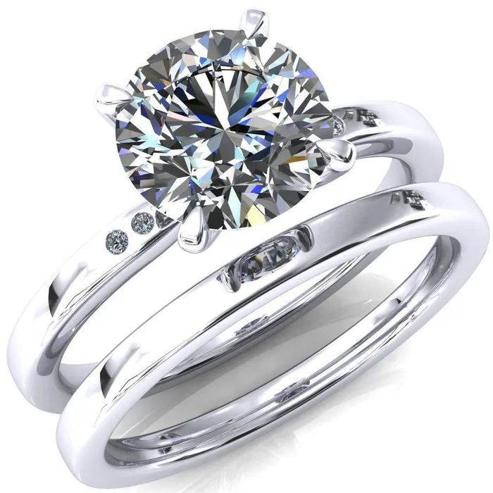 Rings Fire Brilliance Maise Round Center Stone 4 Prong Diamond Accent Engagement Ring