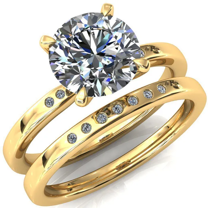 Rings Fire Brilliance Maise Round Center Stone 4 Prong Diamond Accent Engagement Ring