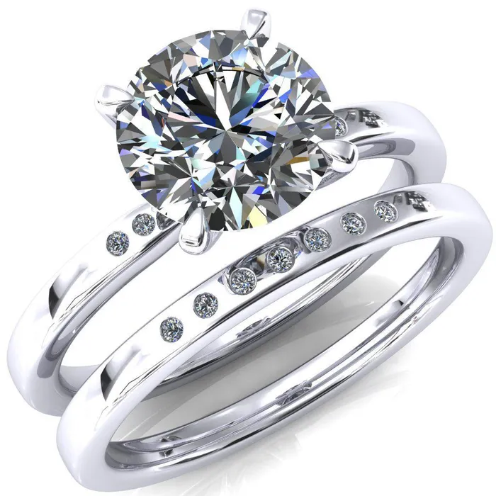Rings Fire Brilliance Maise Round Center Stone 4 Prong Diamond Accent Engagement Ring