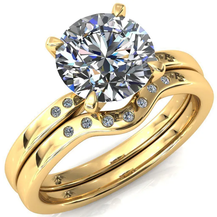Rings Fire Brilliance Maise Round Center Stone 4 Prong Diamond Accent Engagement Ring