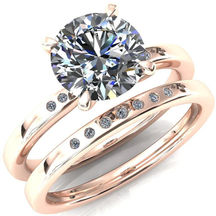 Rings Fire Brilliance Maise Round Center Stone 4 Prong Diamond Accent Engagement Ring