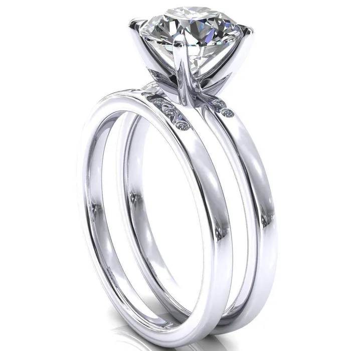 Rings Fire Brilliance Maise Round Center Stone 4 Prong Diamond Accent Engagement Ring
