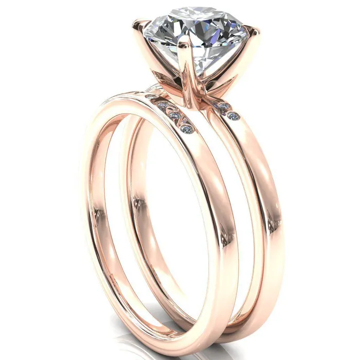 Rings Fire Brilliance Maise Round Center Stone 4 Prong Diamond Accent Engagement Ring