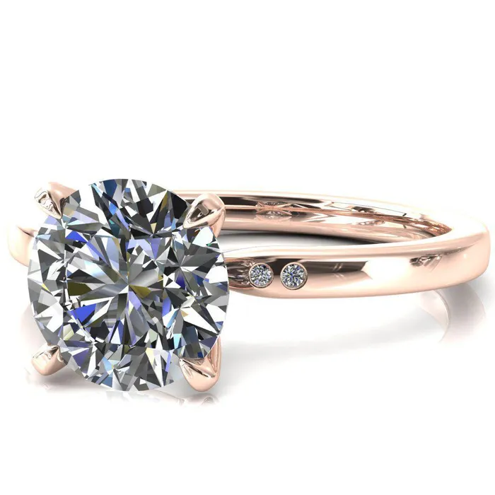Rings Fire Brilliance Maise Round Center Stone 4 Prong Diamond Accent Engagement Ring