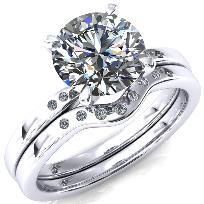 Rings Fire Brilliance Maise Round Center Stone 4 Prong Diamond Accent Engagement Ring