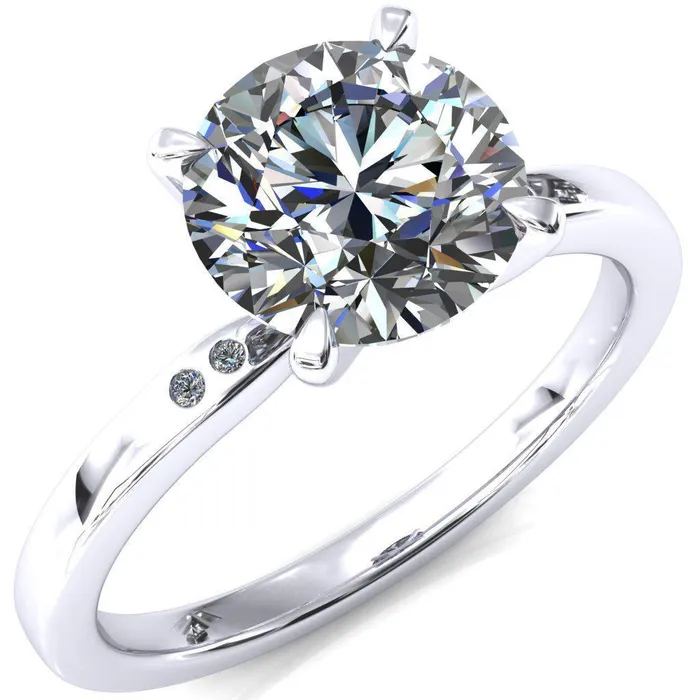 Rings Fire Brilliance Maise Round Center Stone 4 Prong Diamond Accent Engagement Ring