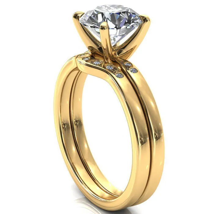 Rings Fire Brilliance Maise Round Center Stone 4 Prong Diamond Accent Engagement Ring