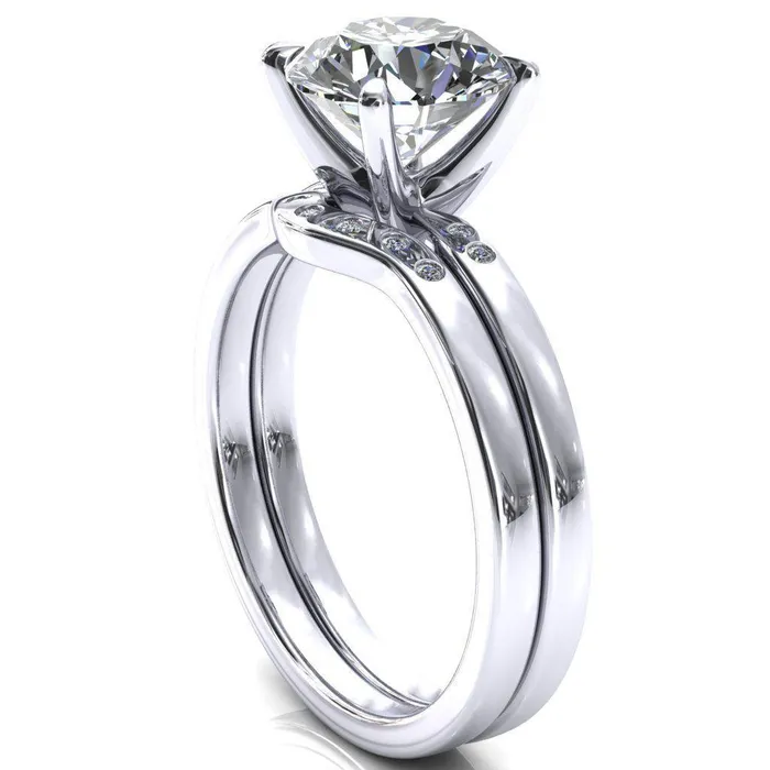 Rings Fire Brilliance Maise Round Center Stone 4 Prong Diamond Accent Engagement Ring