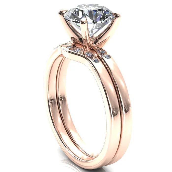 Rings Fire Brilliance Maise Round Center Stone 4 Prong Diamond Accent Engagement Ring