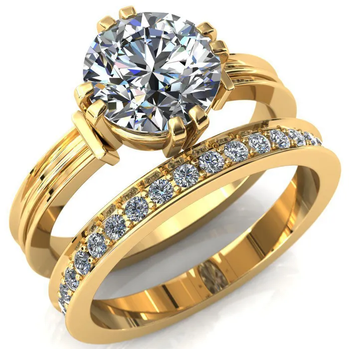 Rings Fire Brilliance Matilda Round Center Stone Double Prong Triple Ridge Vintage Texture Band Ring