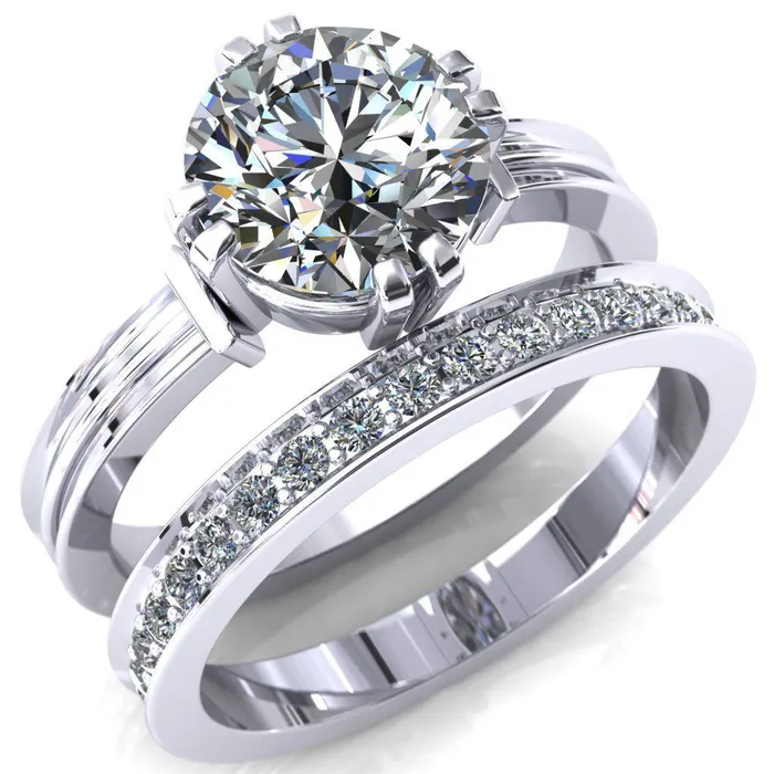 Rings Fire Brilliance Matilda Round Center Stone Double Prong Triple Ridge Vintage Texture Band Ring