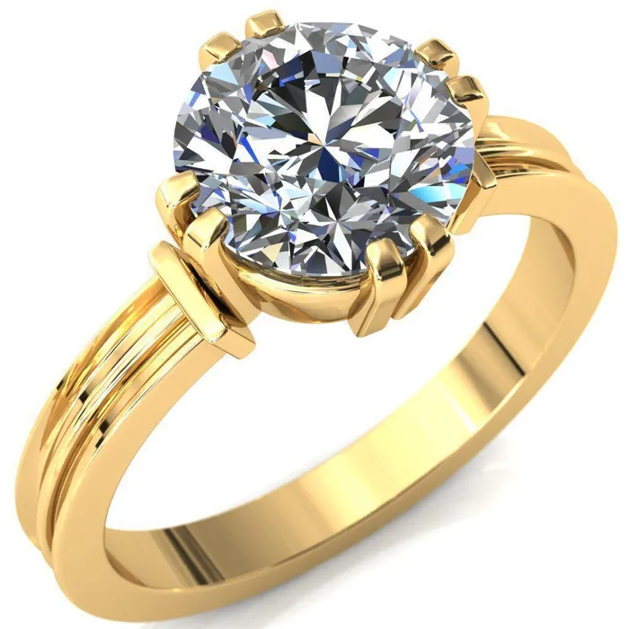 Rings Fire Brilliance Matilda Round Center Stone Double Prong Triple Ridge Vintage Texture Band Ring